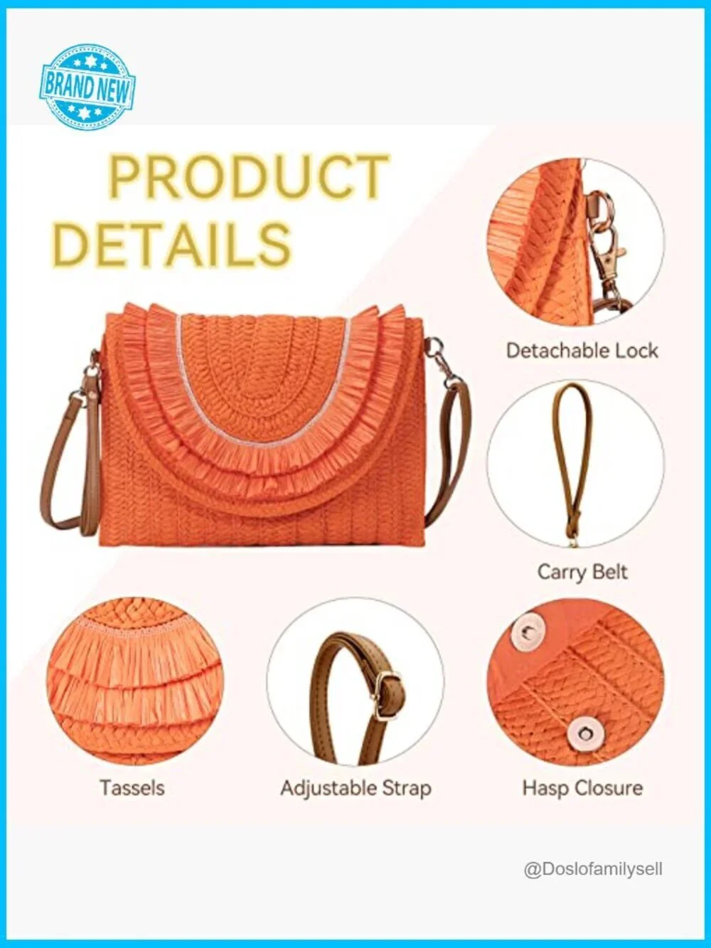 Handmade Straw Clutch Crossbody Bag Woven Summer Beach Envelope Purse